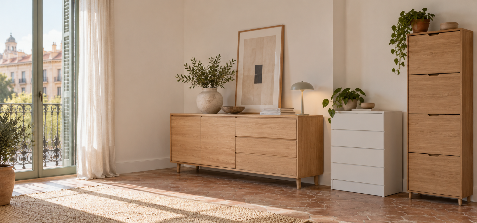 Ambiente de inspiración con muebles de madera clara