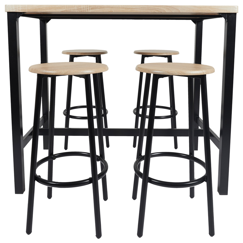Mesa alta Loka con cuatro taburetes